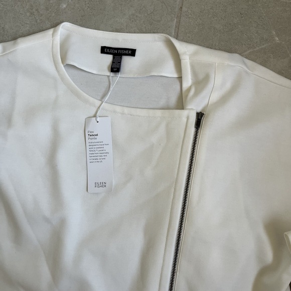 NWT Eileen Fisher Flex Tencel Ponte Round Neck Boxy Fit Women's S Ivory Full Zip - Picture 3 of 8